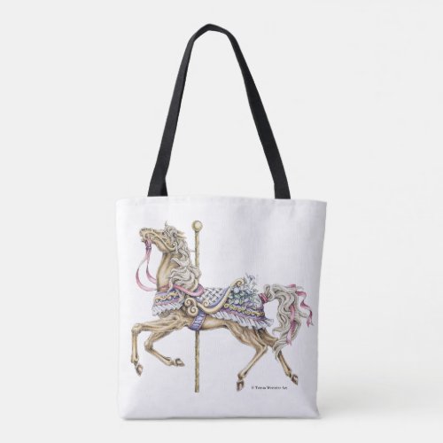 Spring Carousel Horse Pen and Ink Drawing Tote Bag