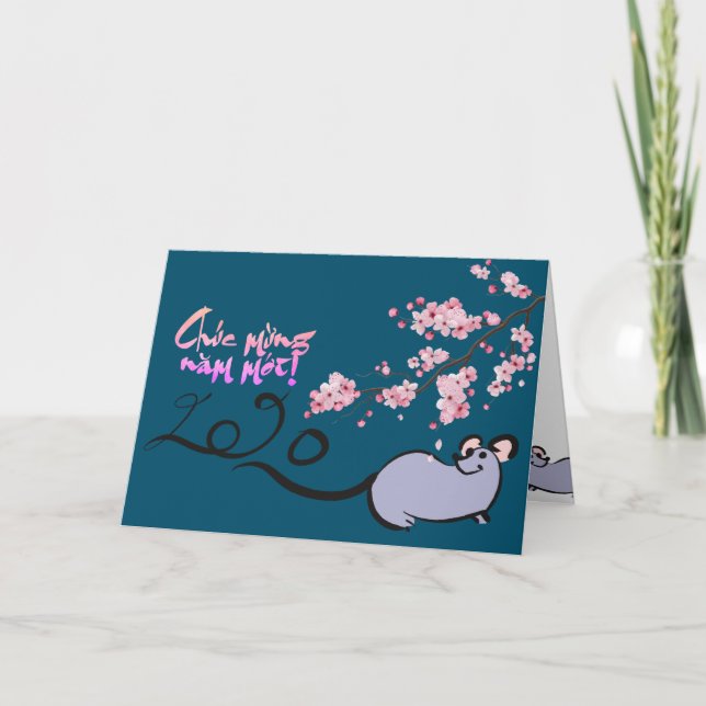 Spring Cartoon Mouse Vietnamese New Year 2020 GC Holiday Card (Front)