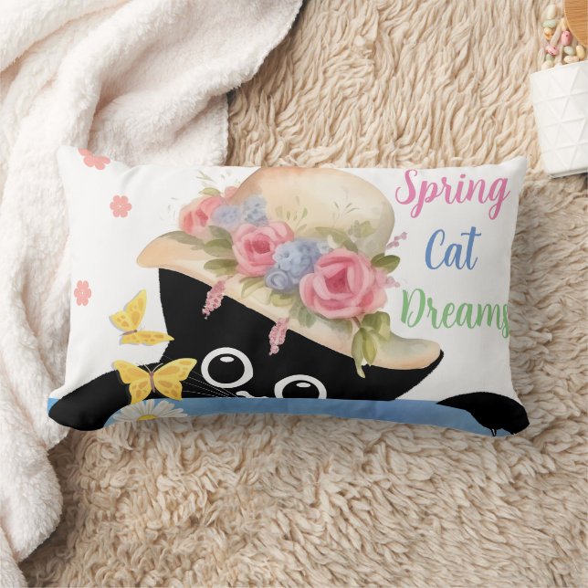 Spring Cat Dreams  Lumbar Pillow (Blanket)