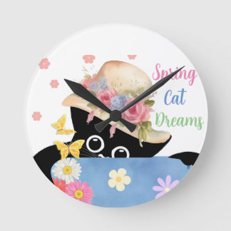 Spring Cat Dreams Round Clock