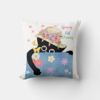 Spring Cat Dreams Throw Pillow