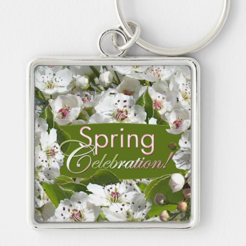 Spring Celebration White Blossoms Keychain