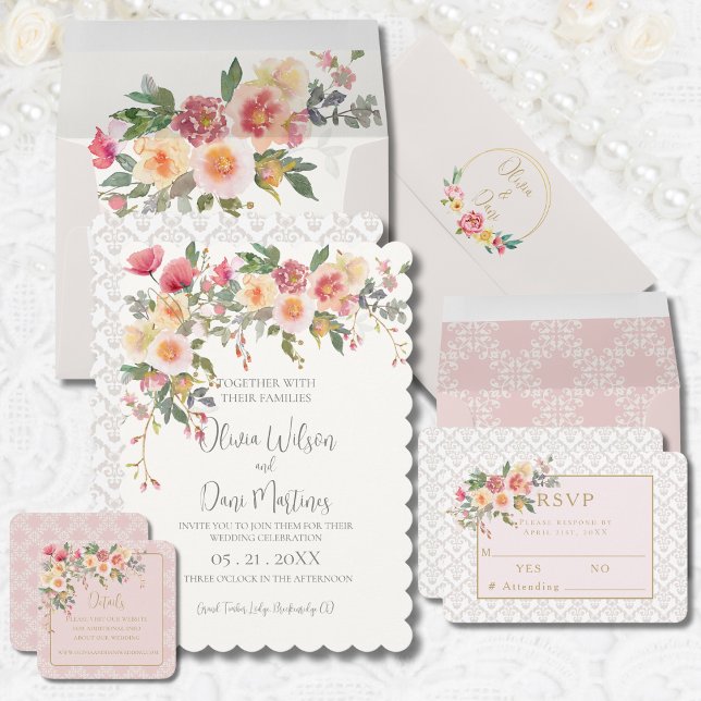 Spring Champagne Blush Floral Wedding Invitation (Creator Uploaded)