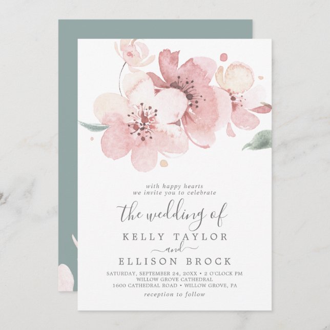 Spring Cherry Blossom All In One Wedding Invitation (Front/Back)