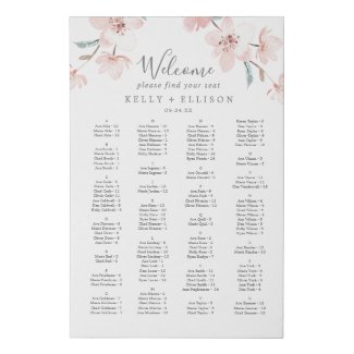 Spring Cherry Blossom Alphabetical Seating Chart Faux Canvas Print
