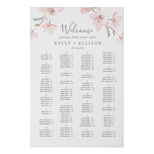 Spring Cherry Blossom Alphabetical Seating Chart Faux Canvas Print