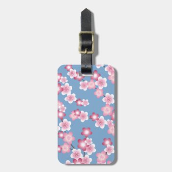Spring Cherry Blossom Blooms On Blue Luggage Tag by AnyTownArt at Zazzle