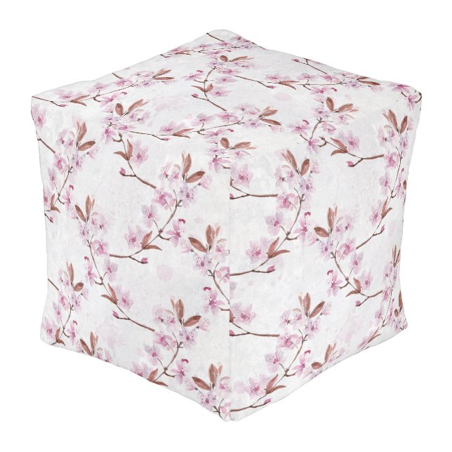 Spring Cherry Blossom Branches  Pouf (Angled Front)