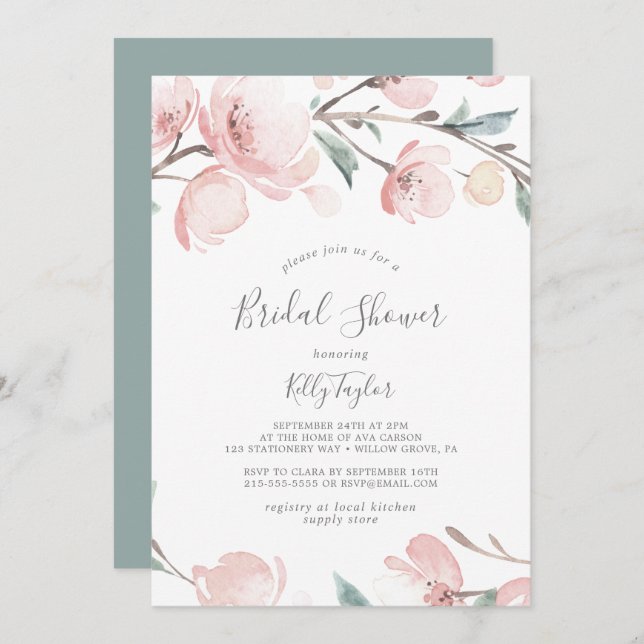 Spring Cherry Blossom Bridal Shower Invitation (Front/Back)