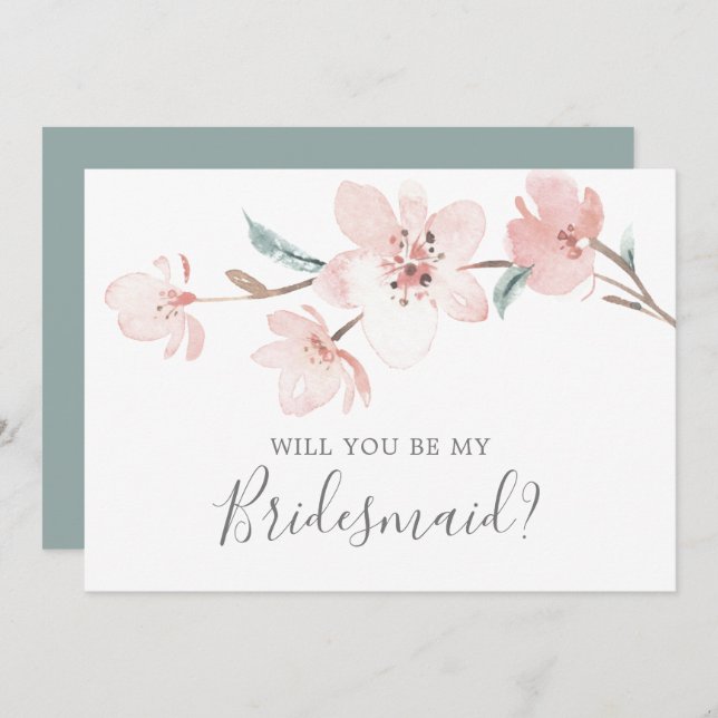 Spring Cherry Blossom Bridesmaid Proposal Card (Front/Back)