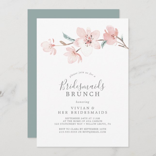Spring Cherry Blossom Bridesmaids Brunch Invitation (Front/Back)