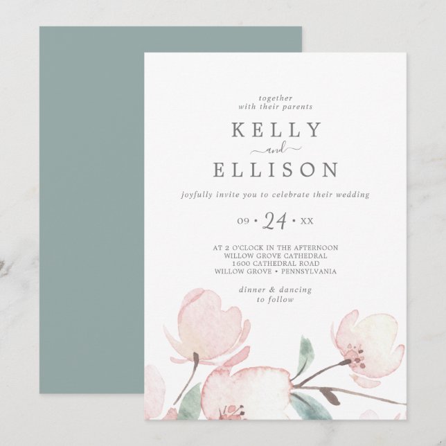 Spring Cherry Blossom Casual Wedding Invitation (Front/Back)