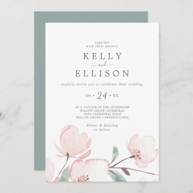 Spring Cherry Blossom Casual Wedding Invitation (Front/Back)