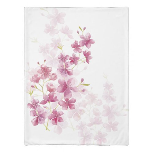 Spring Cherry Blossom Floral Watercolor Style Duvet Cover