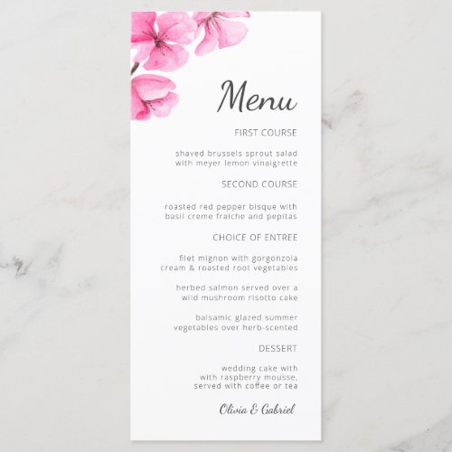 Spring Cherry Blossom Garden Wedding Menu