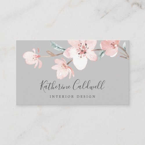Spring Cherry Blossom  Gray Business Card