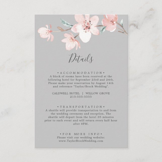 Spring Cherry Blossom Gray Details Enclosure Card (Front)