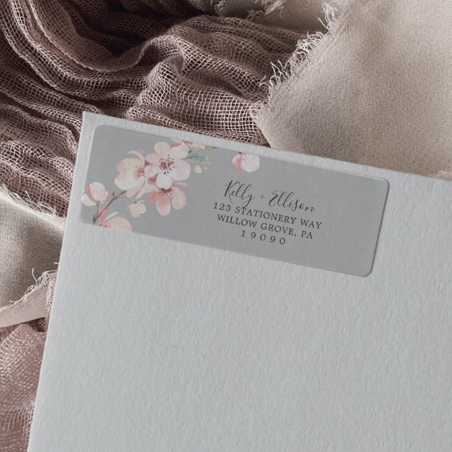 Spring Cherry Blossom | Gray Return Address Label (Creator Uploaded)
