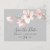 Spring Cherry Blossom Gray Save the Date Postcard (Front)