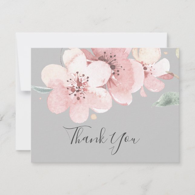 Spring Cherry Blossom | Gray Thank You Card (Front)
