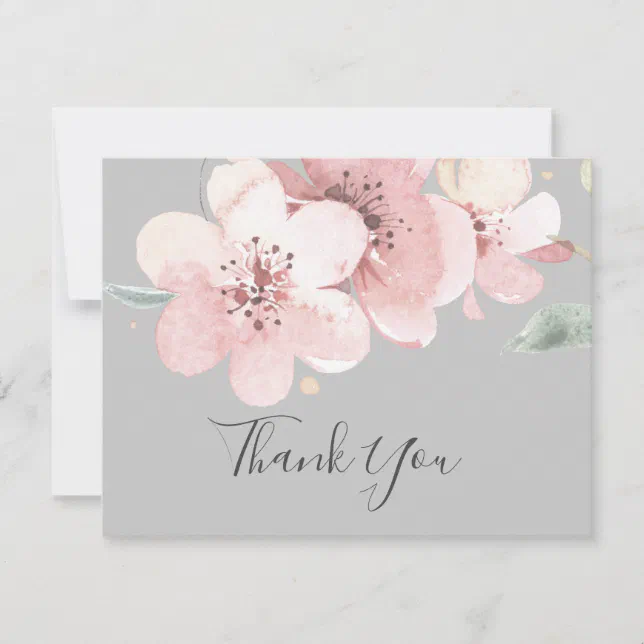 Spring Cherry Blossom | Gray Thank You Card | Zazzle