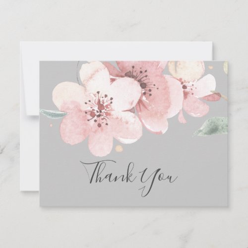 Spring Cherry Blossom  Gray Thank You Card