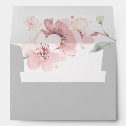 Spring Cherry Blossom  Gray Wedding Invitation Envelope