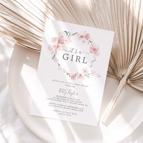 Spring Cherry Blossom Its A Girl Baby Shower Invitation