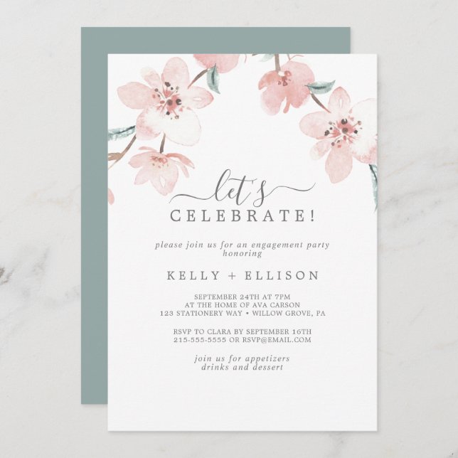 Spring Cherry Blossom Let's Celebrate Invitation (Front/Back)