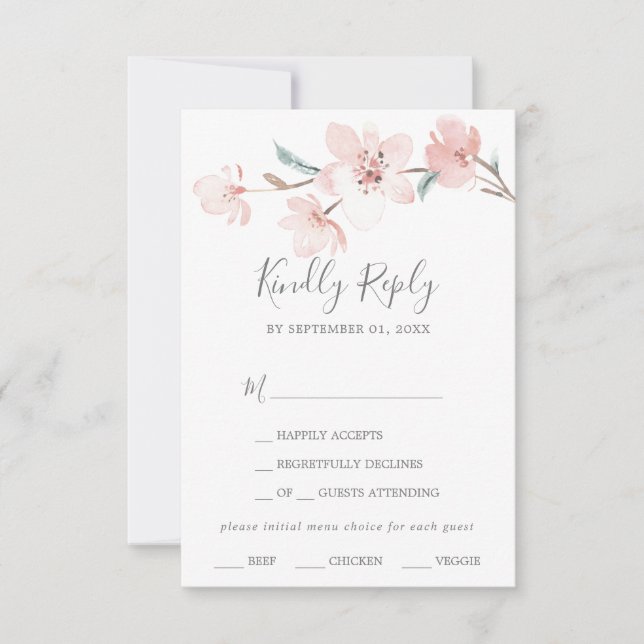 Spring Cherry Blossom Menu Choice RSVP Card (Front)