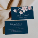 Spring Cherry Blossom | Navy Business Card<br><div class="desc">This spring cherry blossom navy business card is perfect for a small business owner,  consultant,  stylist and more! The oriental floral design features a whimsical blush pink watercolor cherry blossom tree branch and green leaves with an elegant Japanese style.</div>