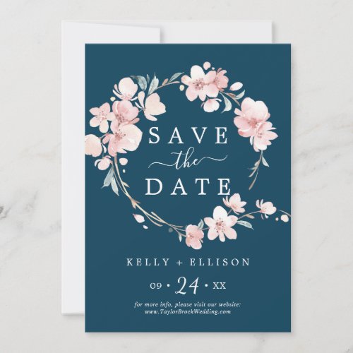 Spring Cherry Blossom  Navy Save the Date Card