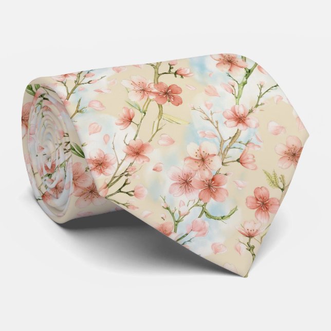 Spring Cherry Blossom Pattern Neck Tie (Rolled)
