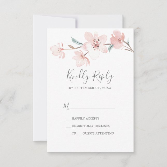 Spring Cherry Blossom Simple RSVP Card (Front)