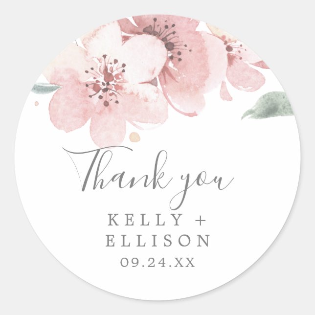Spring Cherry Blossom Thank You Favor Sticker (Front)