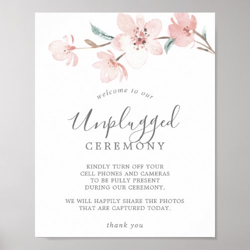 Spring Cherry Blossom Unplugged Ceremony Sign