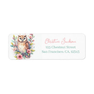 Spring Cherry Blossom Watercolor Owl Label