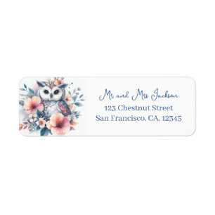 Spring Cherry Blossom Watercolor Owl Label