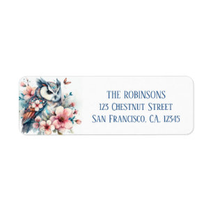 Spring Cherry Blossom Watercolor Owl Label