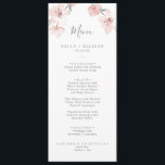 Spring Cherry Blossom Wedding Dinner Menu<br><div class="desc">This spring cherry blossom wedding dinner menu card is perfect for a modern wedding. The oriental floral design features a whimsical blush pink watercolor cherry blossom tree branch and green leaves with an elegant Japanese style. This menu can be used for a wedding reception,  rehearsal dinner,  or any event.</div>