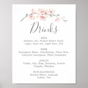 Spring Cherry Blossom Wedding Drinks Menu Sign
