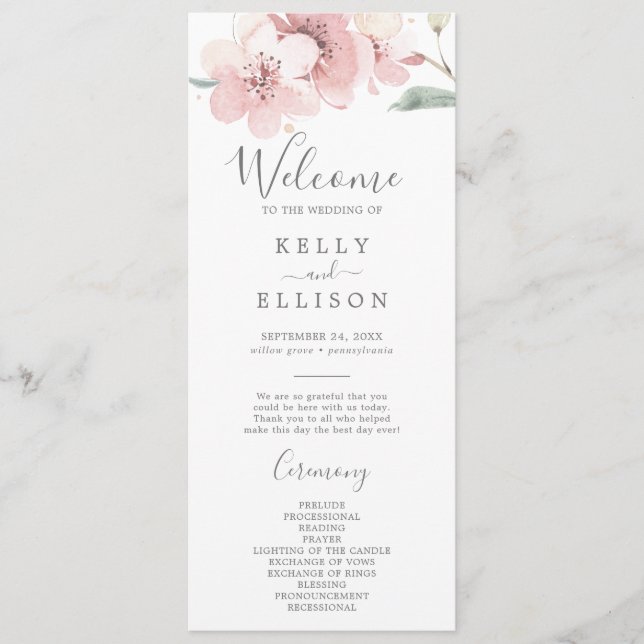 Spring Cherry Blossom Wedding Program (Front)