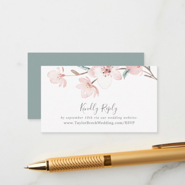 Spring Cherry Blossom Wedding Website RSVP Enclosure Card (Front/Back In Situ)