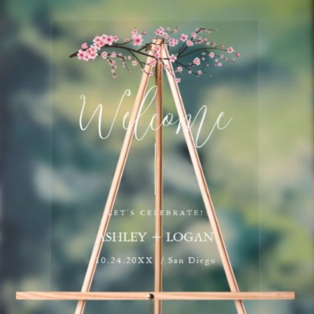 Spring Cherry Blossom Wedding Welcome acrylic Sign (Creator Uploaded)