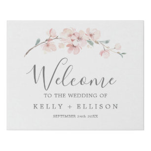 Spring Cherry Blossom Wedding Welcome Faux Canvas Print