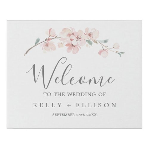 Spring Cherry Blossom Wedding Welcome Faux Canvas Print