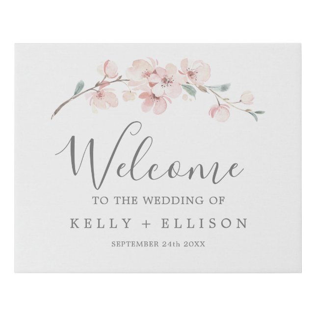 Spring Cherry Blossom Wedding Welcome Faux Canvas Print (Front)