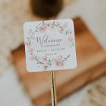 Spring Cherry Blossom Wedding Welcome Square Sticker<br><div class="desc">These spring cherry blossom wedding welcome stickers are perfect for a modern wedding. The oriental floral design features a whimsical blush pink watercolor cherry blossom tree branch and green leaves with an elegant Japanese style. Personalize these stickers with the location of your wedding, names, and wedding date. These labels are...</div>