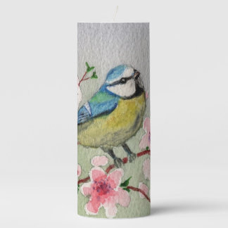  Spring Cherry Blossoms Blue Bird Pillar Candle