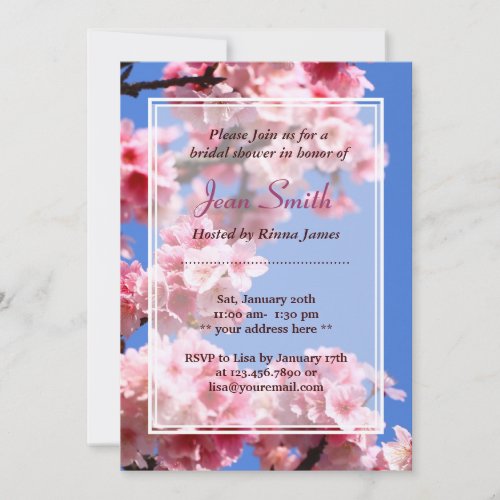 Spring Cherry Blossoms Bridal Shower Invitation 5" X 7" Invitation Card